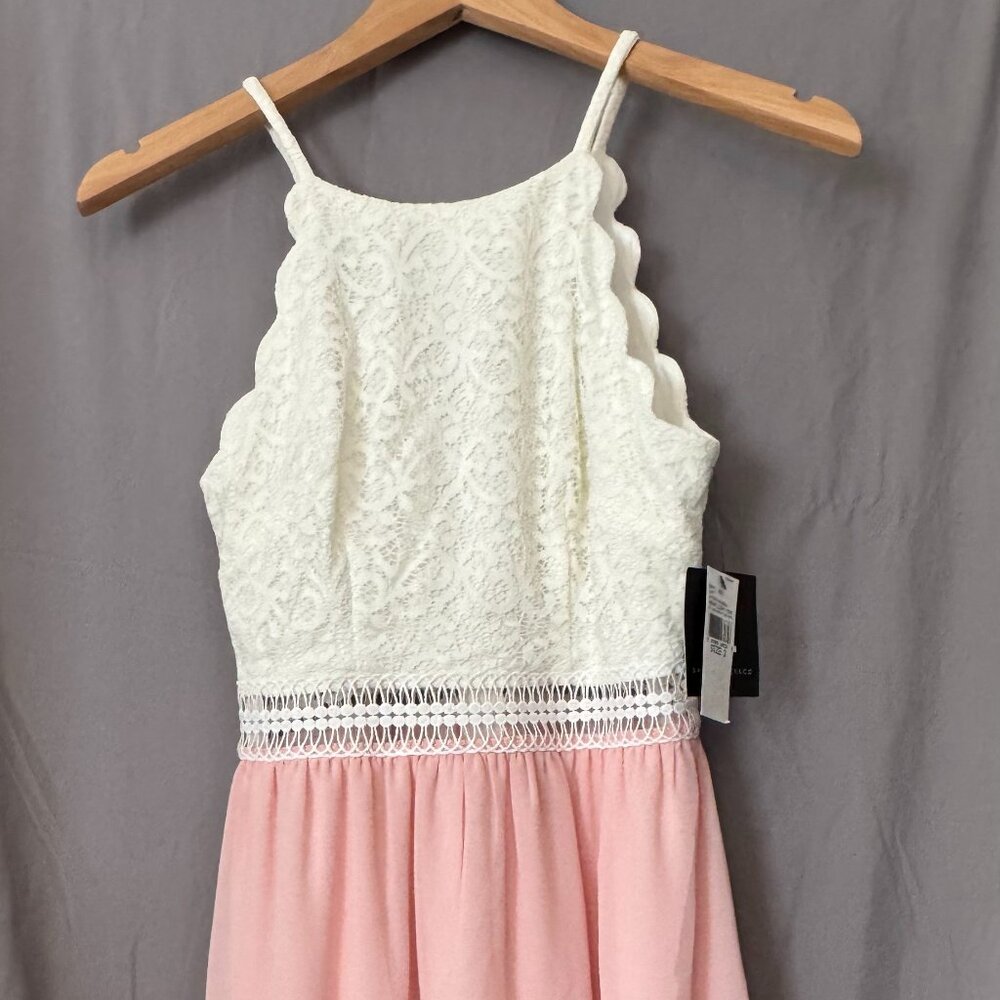 I.N. San Francisco Lace High-Low Dress Pink & White Sleeveless Party Dress NWT